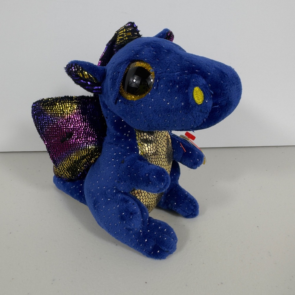 Ty Beanie Boos Saffire Blue Dragon 6 inch Plush Gold Metallic Scales 2018 Toy